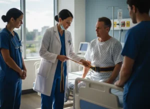 Healthcare worker practicing proper lifting techniques