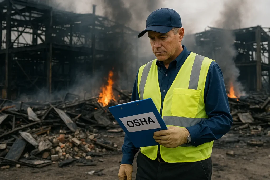 OSHA investigator reviewing major workplace accident