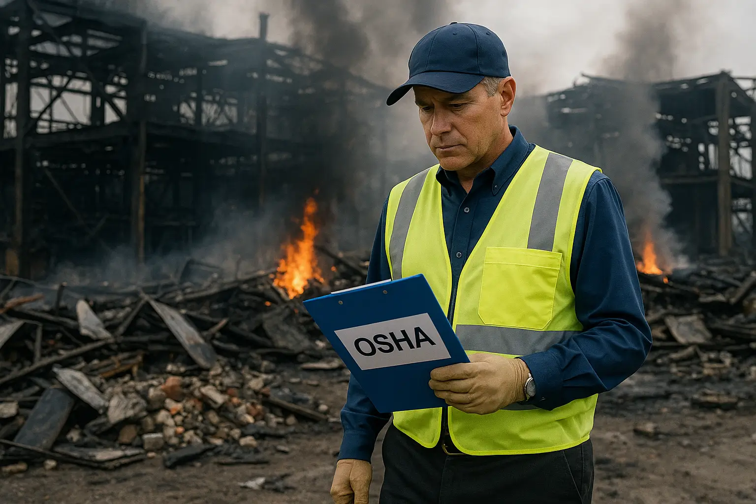 OSHA investigator reviewing major workplace accident