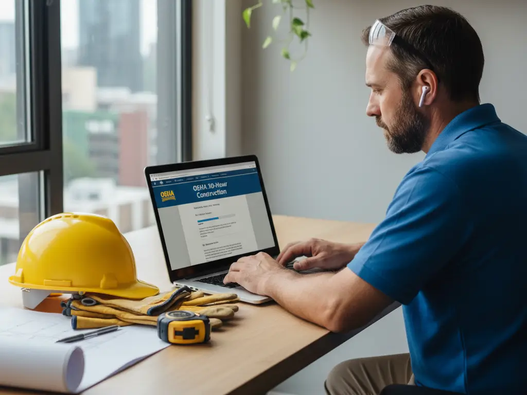 Worker completing OSHA 30 training online.