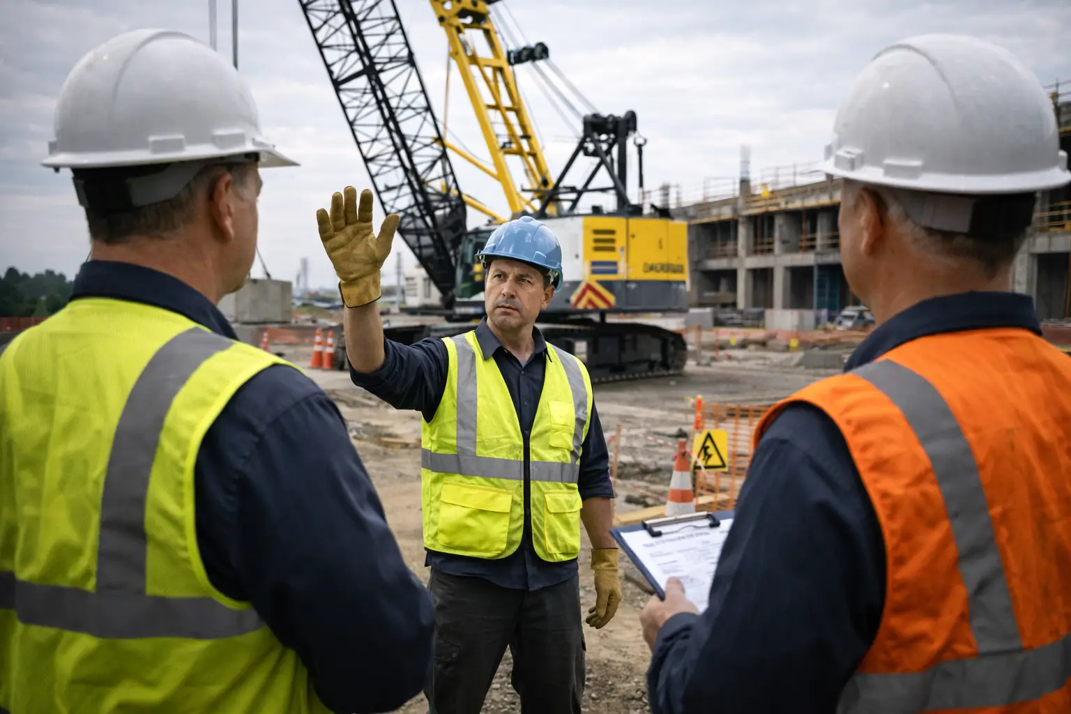 Worker exercising stop work authority for safety