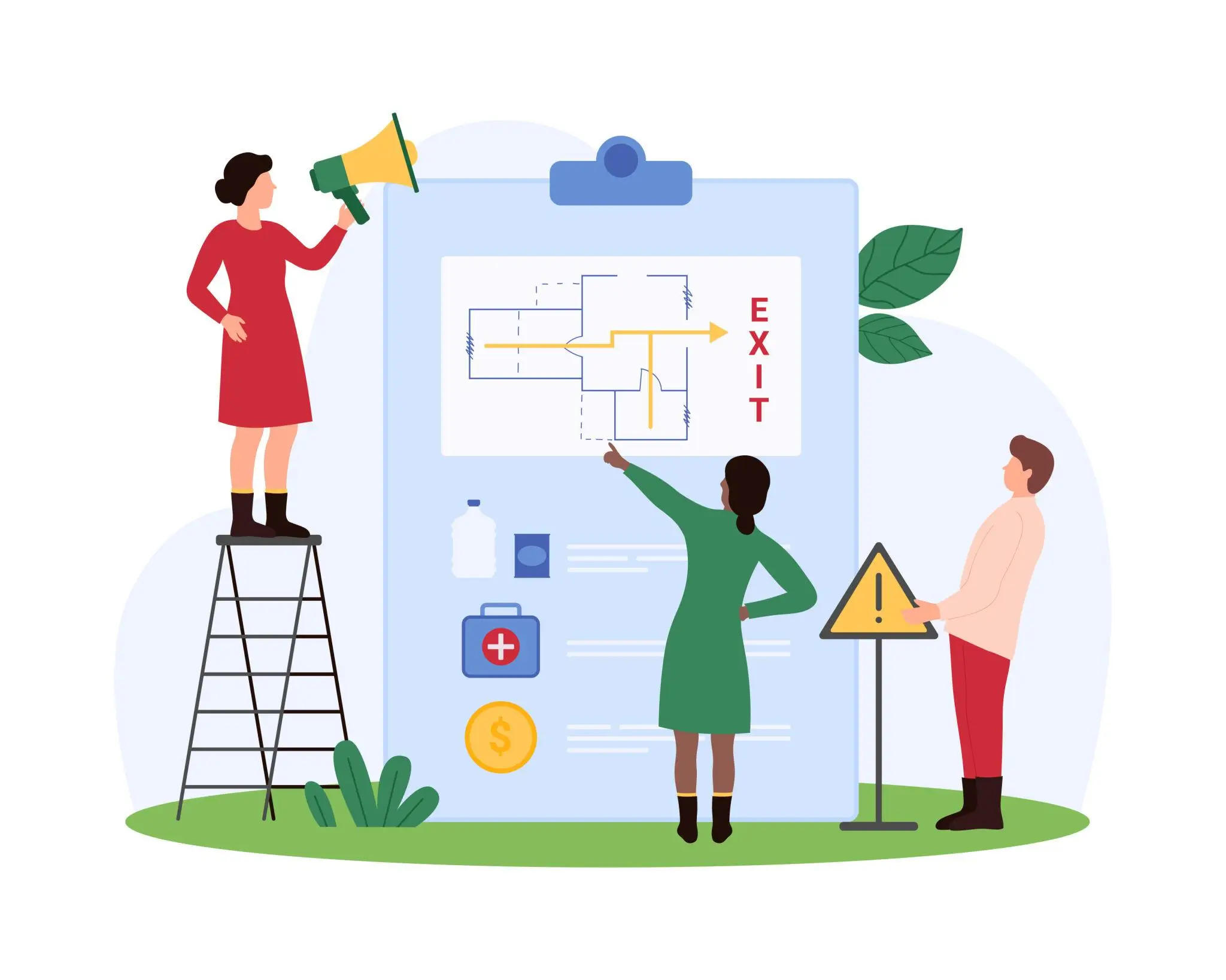 Employees following emergency evacuation plan during workplace drill