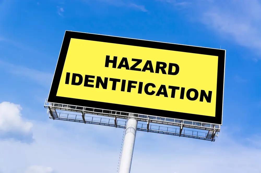 Hazard identification sign representing workplace safety assessment